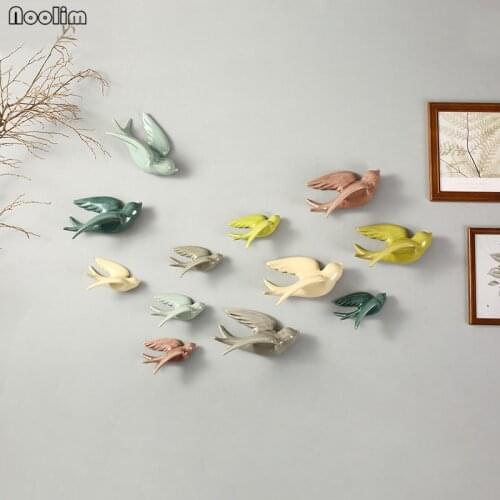 NOOLIM Ceramic 3D Resin Wall Hanging Bird Ornaments Home Furnishing TV Background Wall Decoration Craft Simulation Bird