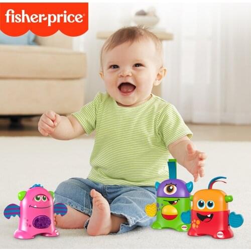 Original Fisher Price Brand Mini Monster Pocket 6 Months Years Old Baby Kid Toys 3 Shape Choose Improve Intelligence FDR72 Doll