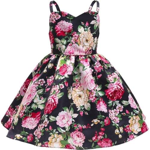 Girls' Dresses, Foreign Trade Satin, Big Childrens Off-Shoulder Princess Dresses, Childrens Printed Suspender Dresses