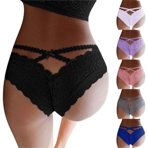 Sexy Women Bandage Hollow Out Lace Thong Panties Lingerie T back Lingerie Soft Comfortable Bowknot Underwear Gift