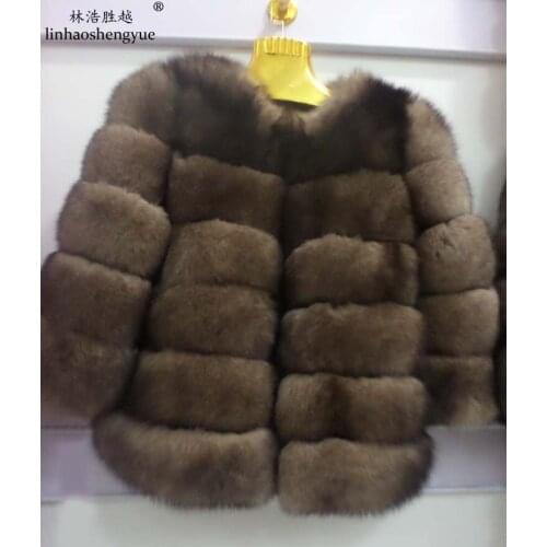Linhaoshengyue Short Section of the Real Natural Fox Fur Coat 60cm Long