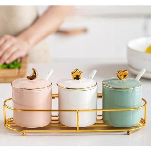 Nordic Ceramic Spice Rack Salt Sugar Pepper Moisture Proof Luxury Seasoning Box Spice Rack Container Especiero Kitchen Tools 50