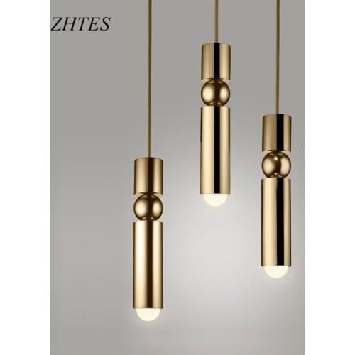 Nordic small chandelier creative modern minimalist style restaurant bedroom brass single head hanging lamp