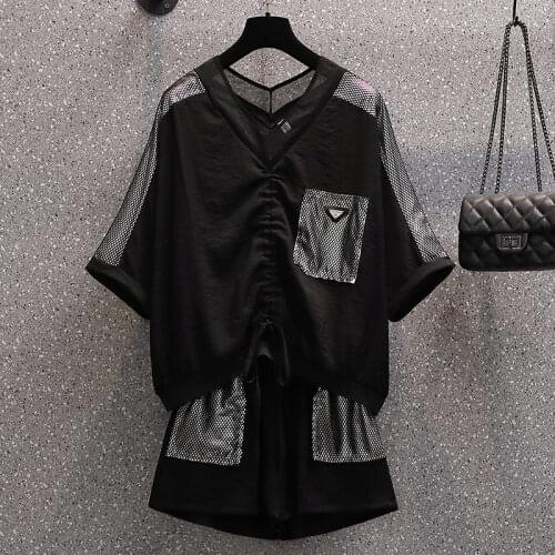 Leisure Sports Suit 2021 Summer Plus Size Womens Clothing Trendy Streetwear Patchwork Two Piece Set Lady Shorts Tracksuit zh612