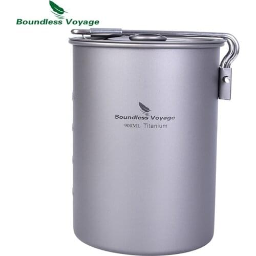 Boundless Voyage Titanium Pot with Lid Folding Handle Portable Camping Hiking Picnic Water Rice Food Bowl Cup Bottle 900ml