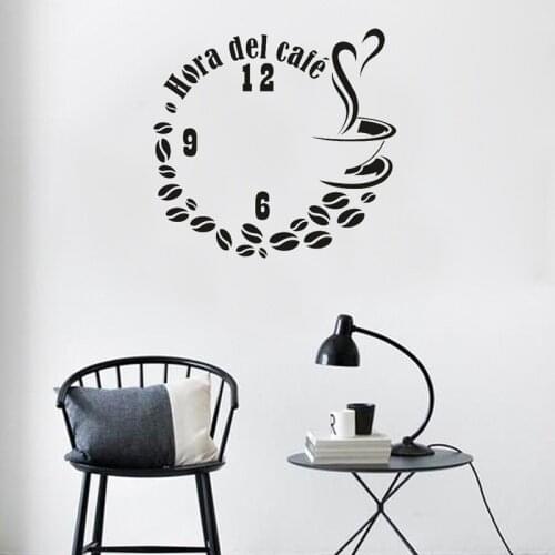 Coffee cup coffee beans clock wall sticker Creative home decor Bedroom living room decoration Decals poster Mural Vinyl stickers