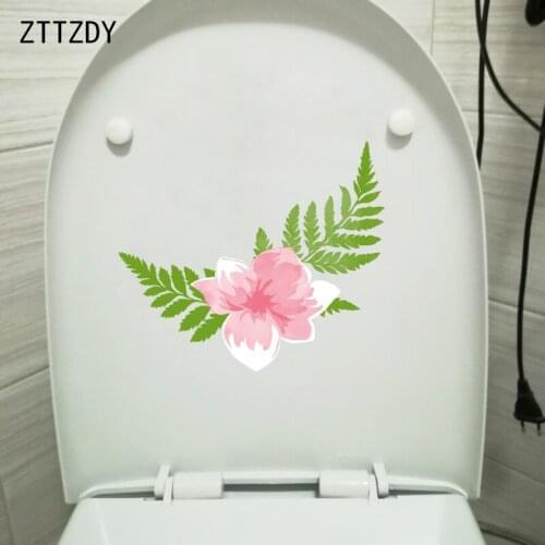 ZTTZDY 19.6*21CM Pink Flower Green Leaf Kids Room Decoration Toilet Sticker Wall Decal T2-0619