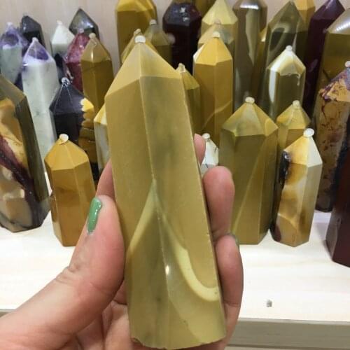 1PCS Natural Stone Crystal Columns Heal Yellow Obelisks Stick Home Decor Healing Stone Pyramids