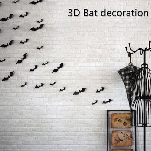12Pcs Black Red 3D Bat Wall Sticker Removable Sticker Halloween Festival DIY Decal Home Decoration for Living Room Bedroom Art