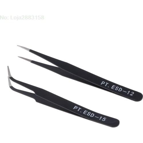 2pcs Stainless Steel Nail Tools Eyelash Extension Tweezers Nippers Pointed Clip