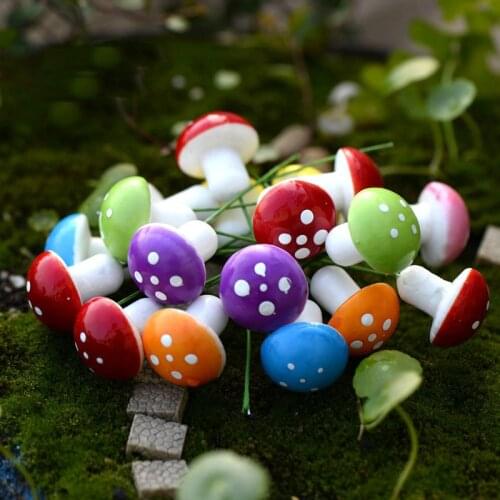 20 PCS/Set Micro Landscape Mini Mushroom Miniatures Artificial Garden Fairy Moss Resin Crafts Stakes Craft For Home Decorations