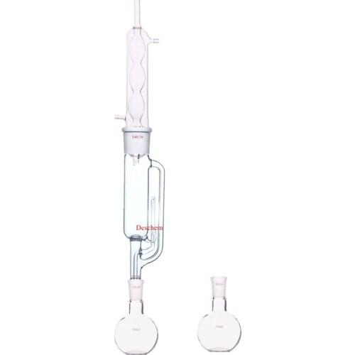 250ml,24/40,Glass soxhlet extractor body & Allihn condenser,2 Flat Bottom Flasks