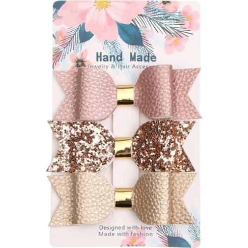 3pcs/set Glitter Sequin Mermaid Bow Hair Clip Leather Girl Barrettes Princess Party Decor Hairpin Baby Girl Hair Accessories