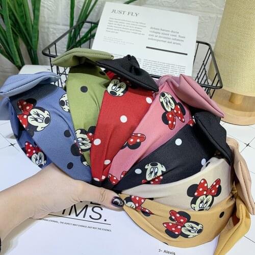 Disney Jewelry Hair Accessories Princess Minnie Headband All-match High-end Wide Side Head Hoop Fabric Bow Headband Girl Gift
