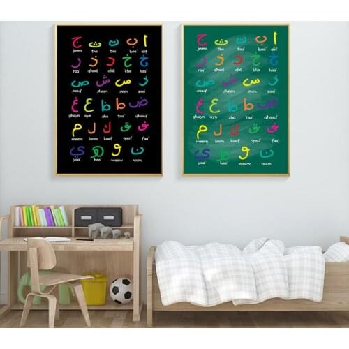 Arabic Alphabet Islamic Calligraphy Wall Art Canvas Paintings Posters Pictures Prints for Nursery Kids Room Home Decor
