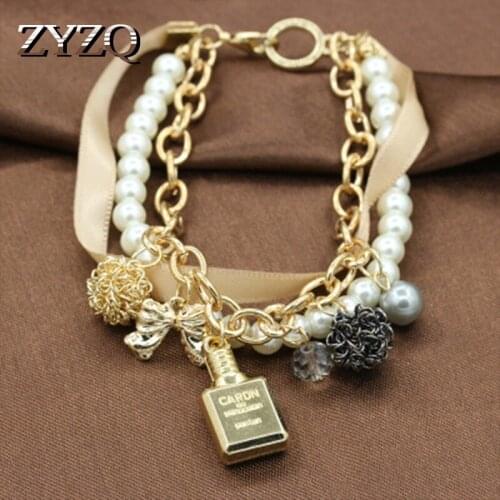 ZYZQ Classic Trendy Personality Women Bracelets With Romantic Simulated Pearl Bowknot Shaped Pendant Punk Stylish Bracelets