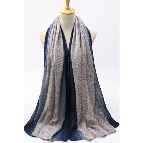 Crinkle Cotton Hijab Shawls Gradient Color Muslim Scarf Wraps Headband Autumn Pashmina Double Color Bandana 180*85 1PC Retail