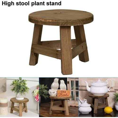 Wooden Plant Stand Plant Holder Stool Multifunctional Display Home Decor for Flower Pot Round 17.8*17.8*15cm UD88