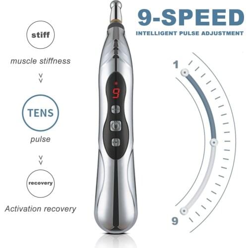 Electronic Acupuncture Pen 3 Heads Massage Pen Stick Fine Acupoint Massager Laser Energy Meridian Pen Physiotherapy 9 Speed