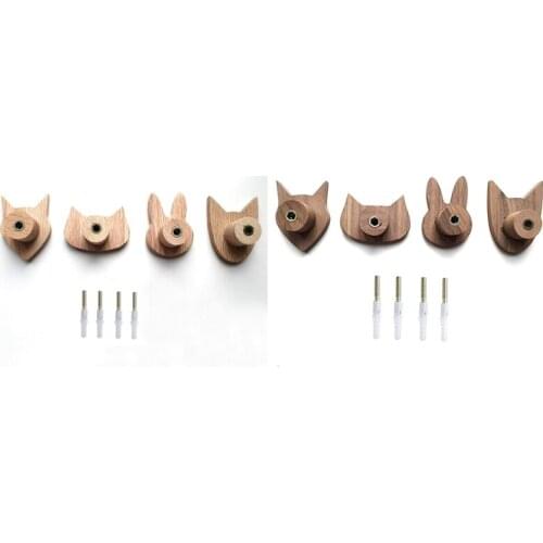 HOT-4PCS Modern Simple Plane Animal Head Hook Oak Hook Clothes Hook Childrens Room Hook