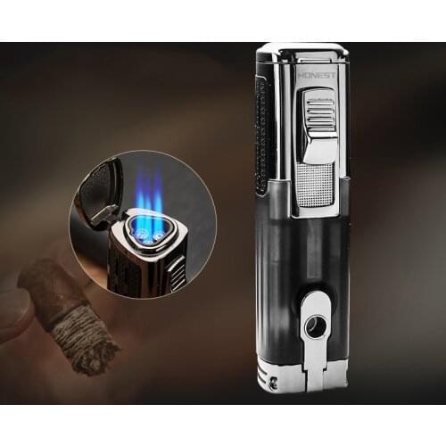 HONEST Camping Kitchen Butane Gas Cigarette Cigar Lighter Windproof Lighter Triple Jet Flame Torch Cigar Unusual Lighter