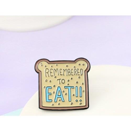 Brown "Remembered To Eat" Cute Lovely Bear Ear Graphics Toast Bread Brooch Accessory Enamel Pins Gifts For Children Kid Friends