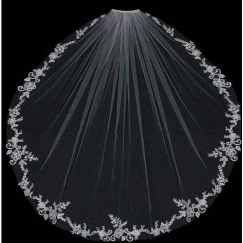 Short White Ivory 1T Bridal Wedding Veils Appliques Bridal Veil With Comb
