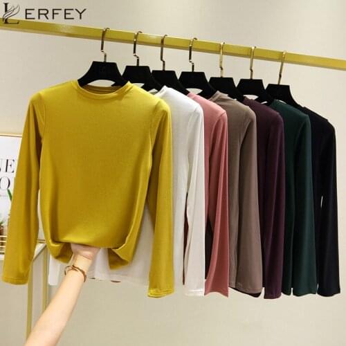 LERFEY Basic T Shirt Women Long Sleeve Womens Tops Spring Autumn Tee Loose Casual O Neck Clothing