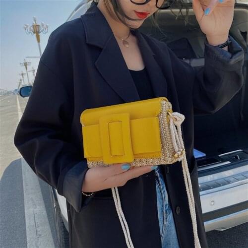 Fashion Chic Buckle Box Straw Bags for Women Wicker Weave Shouldr Crossbody Bag Rattan Summer Beach Bag female Small Flap Purses