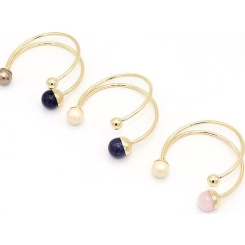Fashion Irregular Classtic Elegant Double Natural Pink Stone Split Cuff Bangles for Women Gifts for Girl
