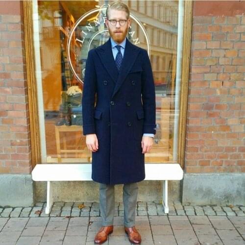 Winter Warm Navy Tweed Mens Coat Custom Made Double Breasted Wedding Tailored Blazer Jacket Only One Piece