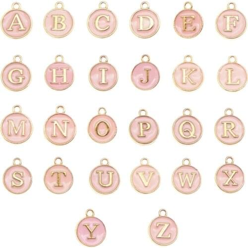 Mix 26pcs Initial Alphabet Charms Letter A-Z Letter Pink Enamel Alloy Pendant earrings necklace keychain bracelet package gift