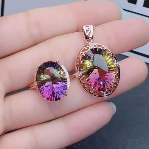 Real Natural Amethyst jewelry set Natural Real Amethyst 925 sterling silver 1pc pendant,1pc ring