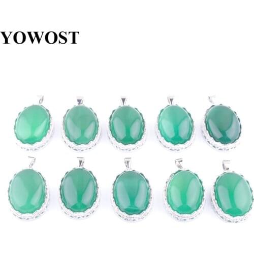 Wholesale 10Pcs/Lot Natural Stone Green Agates Oval Bead Pendant For Necklace Jewelry Making QN3673