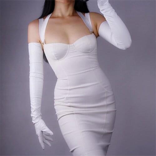 70cm Extra Long Leather Gloves Long Section Over Elbow PU Emulation Leather Sheepskin White Black Touch Female Gloves WPU56-70