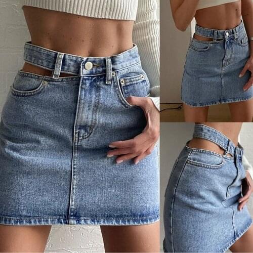 Sagace super fire belt hollowed out design feeling bag buttocks denim skirt side versatile high waist slim womens Denim sexy sk