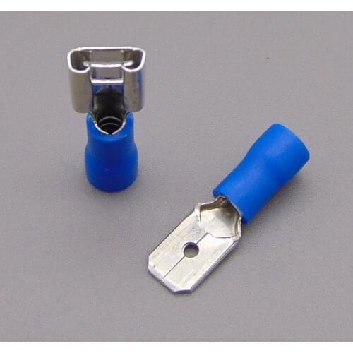Connector 100PCS Blue Fully Insulated Spade Electrical Crimp Connectors- Mixed Male & Female
