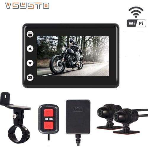 VSYSTO motorocycle DVR 3.0 inch waterproof screen dual 1080p wifi video recorder night vision Dash camera support GPS