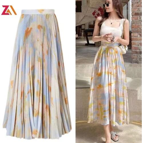 ZALady designer Aesthetic printing Gothic fashion midi Pleated skirt Harajuku chic streewear traf zevity summer women skirt lady