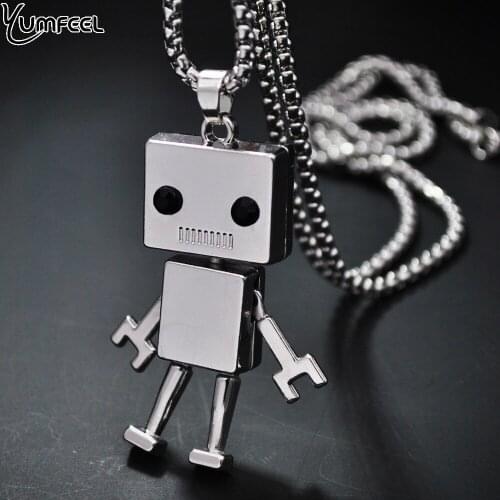 Yumfeel New Cute Robot Pendant Necklace for Boys Girls Hiphop Rock Style Jewelry Necklaces