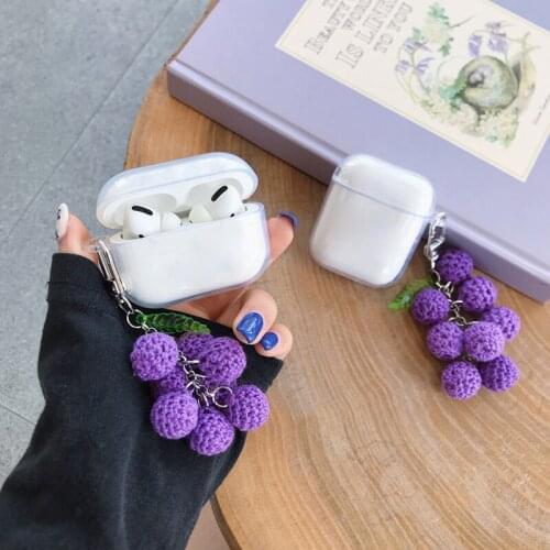Soft TPU Cute Purple Grapes Keychain Earphone Case Bag Transparent Protective Cover Accessories For Apple Airpods 1 2 Pro 3