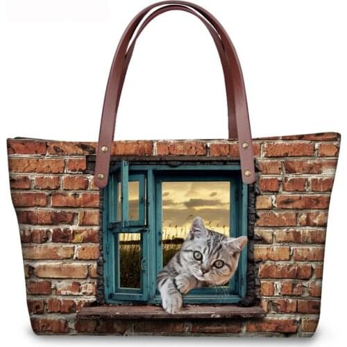 INJERSDESIGNS Womens Bag Animal Cat Dog Print Girl Handbag Luxury Lady Handbags Shoulder Bags For Women Fashion Tote Bag Bolsas