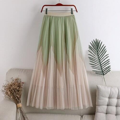2021 New Women Summer A-Line Mesh Skirt High Waist Three Layer Women Pleated Skirt Femme Faldas Jupe Saia Spring Women Clothes
