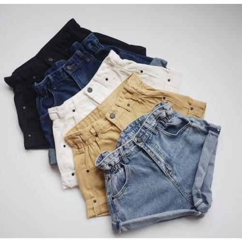 Women Pleat curling shorts denim hot shorts female denim casual shorts High waist wide leg denim shorts for women harajuku
