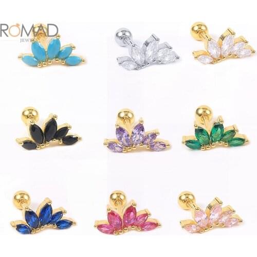 ROMAD 1PCS 925 Sterling Silver Stud Earrings For Women Mini Green Black Purple Piercing Earrings Wedding Jewelry Aretes De Mujer