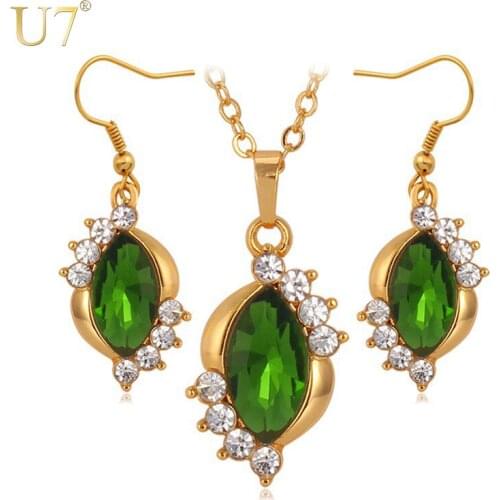 U7 Trendy Gold Color Gorgeous Red Crystal Fashion Choker Necklace/Earrings Jewelry Sets For Women S2013