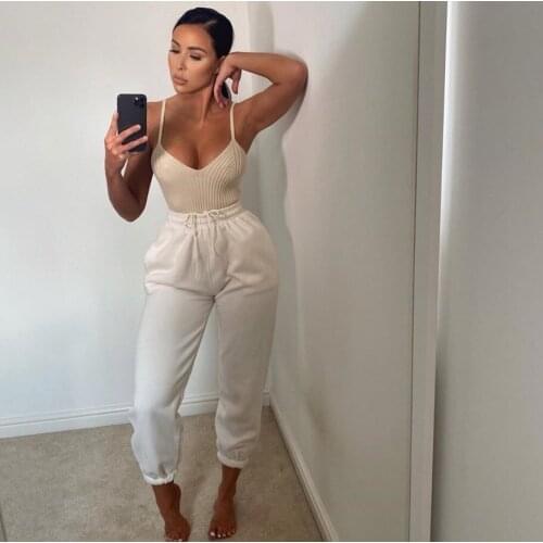 Female Casual Sport Trousers Solid Color Elastic High Waist Sweatpants Running Jogger Baggy Pants Ankle Banded Pants for Womens