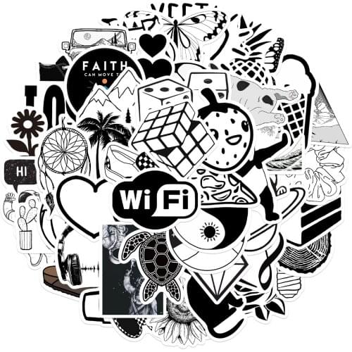 10/50pcs Black and White Cartoon life Sticker Decal Skateboard Sticker Laptop Suitcase Car Fridge Truck Waterproof Car Sticker