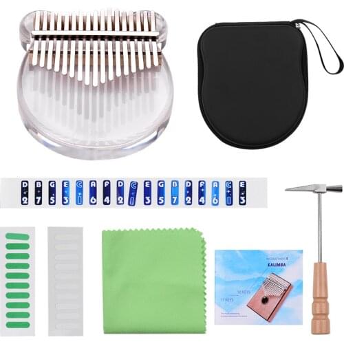 17-Key Kalimba Thumb Piano Transparent Acrylic Material & Bag Musical Note Stickers Tuning Hammer Cleaning Cloth Musical Gift