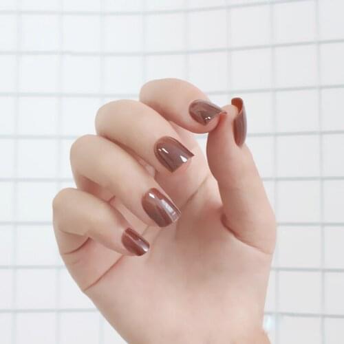 2020 24pcs hot fashion candy color cute nail finished fake nails short paragraph coffee N367